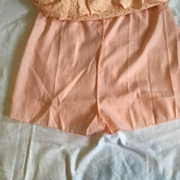Eyelet Lace Peach Romper Dress with Cap Sleeves - Picture 4 of 10